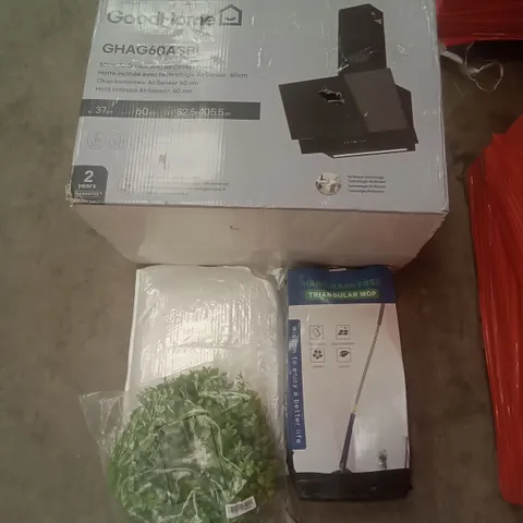 PALLET OF ASSORTED ITEMS INCLUDING GOODHOME AIR SENOR, TRIANGULAR MOP, TOILET SEAT, LEAF GARLAND 