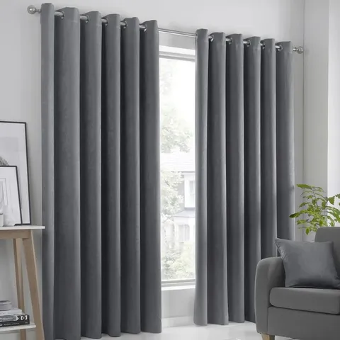 FUSION  QUIDA EYELET ROOM DARKENING CURTAINS CHARCOAL 117 X 137cm