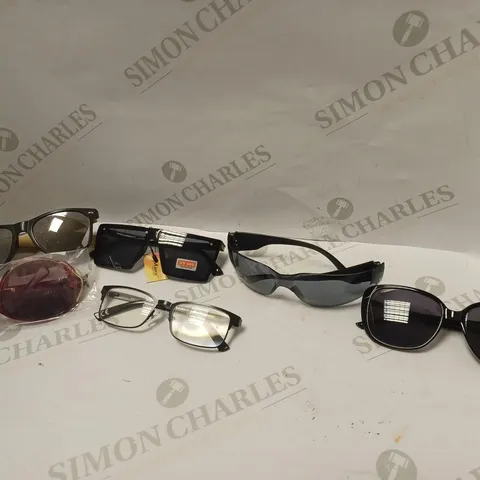 LOT OF APPROXIMATELY 15 PAIRS OF GLASSES AND SUNGLASSES TO INCLUDE SUZUKI, JOHN LENNON EYEWEAR, MAGNIVISION, ETC