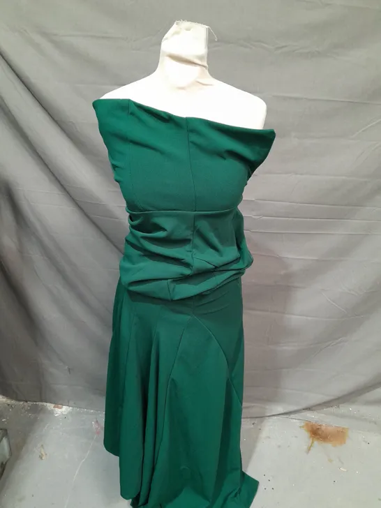 CLUBL BOTTLE GREEN STRAPLESS BANDAAU FISHTAIL MAXI DRESS - UK 10