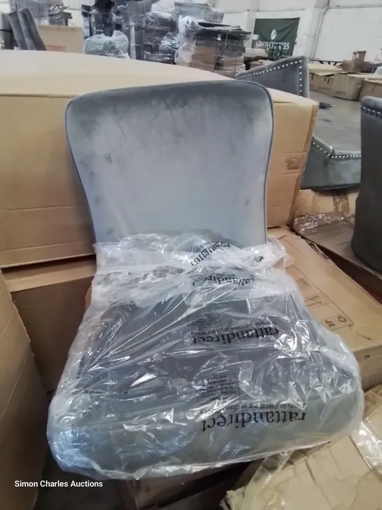 BOXED UPHOLSTERED DINING CHAIR GREY VELVET 