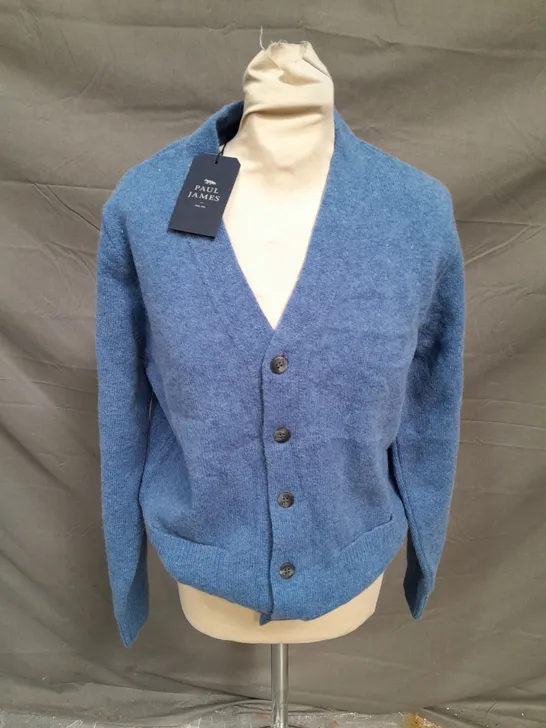 PAUL JAMES 100% LAMBSWOOL IN BLUE CARDIGAN - SMALL