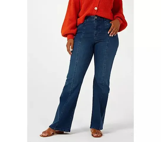 MARLAWYNNE DENIM SEAMED FLARED LEG JEAN PETITE