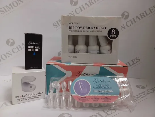 BOX OF 2 ITEMS TO INCLUDE GELIKE EC NAIL SET WITH MOROVAN DIP POWDER NAIL KIT