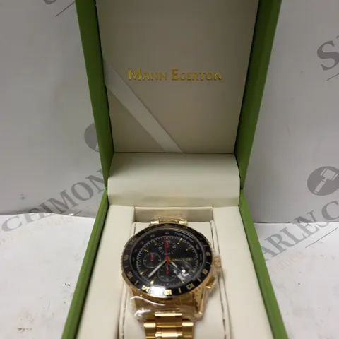 BOXED MANN EGERTON ENGINEER GOLD WATCH WITH BLACK DIAL
