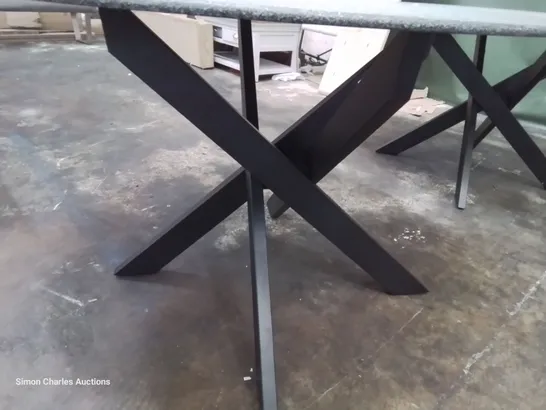 DESIGNER CIRCULAR GLASS TOP DINING TABLE ON METAL X SUPPORTS