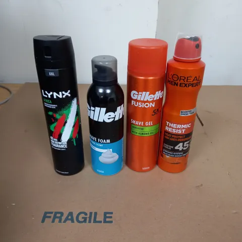 APPROXIMATELY 17 AEROSOL SPRAYS TO INCLUDE GILLETTE SHAVING FOAM, LYNX AND L'OREAL DEODORANTS