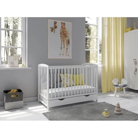 BOXED AMBURGEY COT WITH MATTRESS - WHITE (1 BOX)