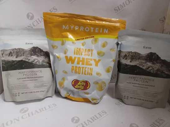 BOX OF APPROX 6 ITEMS TO INCLUDE MYPROTEIN IMPACT WHEY PROTEIN AND FORM PERFORMANCE PROTEIN