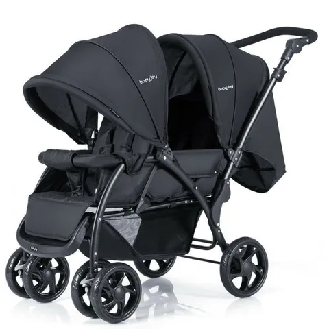 BOXED COSTWAY DOUBLE PUSHCHAIR WITH ADJUSTABLE BACKREST AND SUNSHADE - BLACK