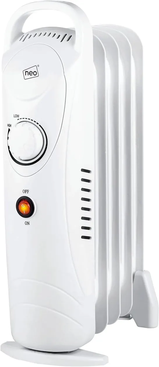 BOXED NEO 650W OIL FILLED 5 FIN ELECTRIC PORTABLE HEATER RADIATOR ADJUSTABLE THERMOSTAT (WHITE) (1 BOX)