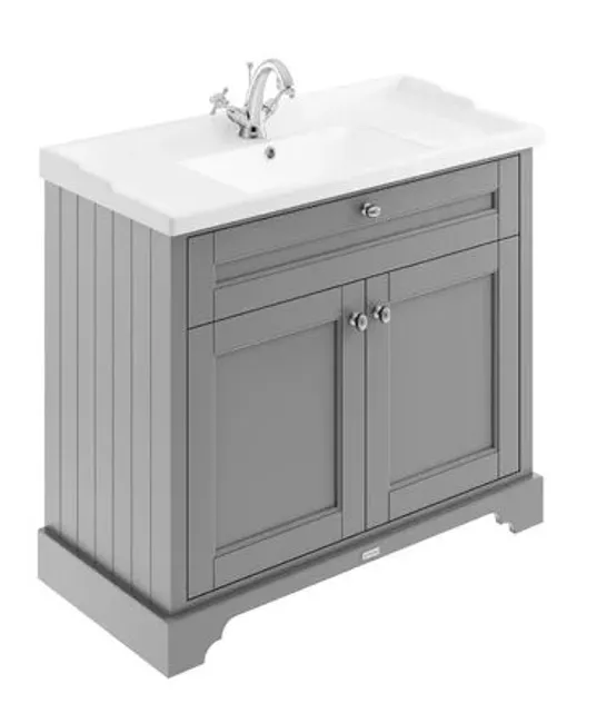 BOXED OLD LONDON 1000MM FREE-STANDING SINGLE VANITY UNIT - GREY // NO BASIN (1 BOX)