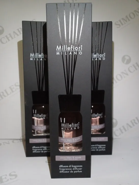 LOT OF 4 X 100ML MILLEFIORI MILANO ROOM FRAGRANCE DIFFUSER - COCOA BLANC & WOODS 