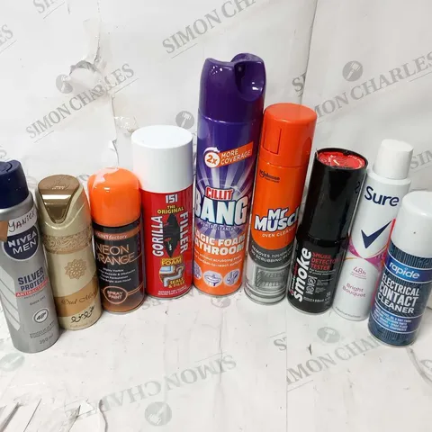 APPROXIMATELY 17 ASSORTED AEROSOL SPRAYS TO INCLUDE; CILIT BANG, PAINT FACTORY, NIVEA, 151, MR MUSCLE AND SURE