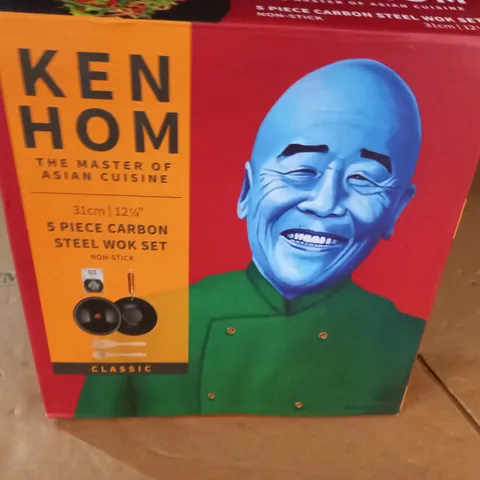 BOXED KEN HOM 5-PIECE CARBON STEEL WOK SET 