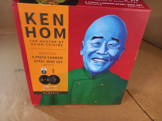 BOXED KEN HOM 5-PIECE CARBON STEEL WOK SET 