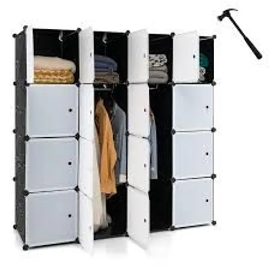 BOXED COSTWAY PORTABLE CLOSET CLOTHES FOLDABLE ARMOIRE WARDROBE CLOSET W/10 CUBES, HANGING RODS 