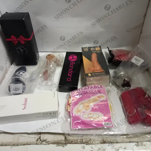 LOT OF 10 ASSORTED ADULT ITEMS TO INCLUDE SMALL DILDOS, BALL GAG, VIBRATORS ETC