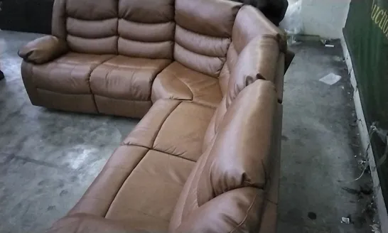 DESIGNER BROWN LEATHER CORNER SOFA MANUAL RECLINER