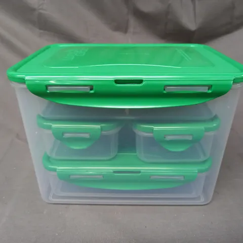 BOXED LOCK & LOCK SET OF 7 PLASTIC FOOD STORAGE CONTAINERS IN VARIOUS SIZES IN GREEN