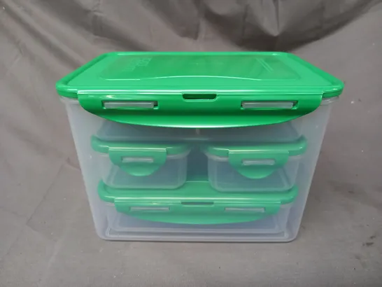 BOXED LOCK & LOCK SET OF 7 PLASTIC FOOD STORAGE CONTAINERS IN VARIOUS SIZES IN GREEN