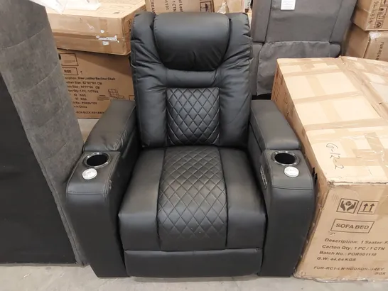 DESIGNER BLACK ELECTRIC RECLINING ARMCHAIR WITH CUPHOLDERS 