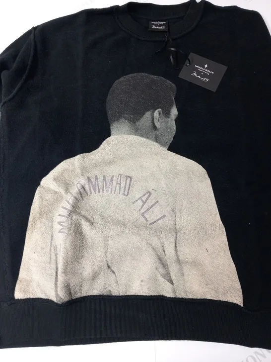 MARCELO BURLON X MUHAMMAD ALI CREWNECK BLACK SWEAT SHIRT SIZE SMALL