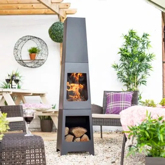 BOXED MALMO CHIMENEA IN BLACK WITH LOG STORE (1 BOX)