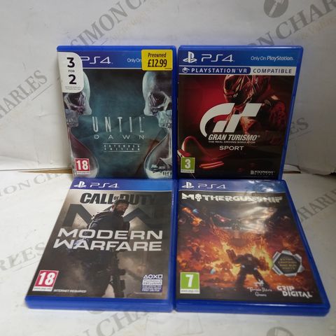 LOT OF 4 PS4 GAMES, TO INCLUDE UNTIL DAWN, MOTHERGUNSHIP, CALL OF DUTY & GRAN TURISMO