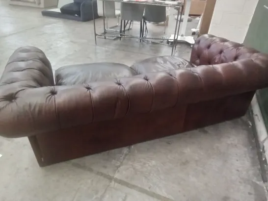 QUALITY DESIGNER 3 SEATER SOFA - BROWN LEATHER 