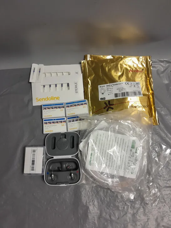 BOX OF APPROX 6 ASSORTED MEDICAL PRODUCTS TO INCLUDE - AMBU BLUESENSOR P ECG ELECTRODES  - SENDOLINE STERILE K-FILE REFILLS - SALTER LABS NASAL CANNULA - ETC