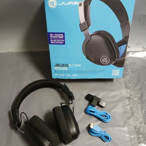 BOXED JLAB JBUDS WORK WIRELESS OVER EAR HEADSET IN BLACK