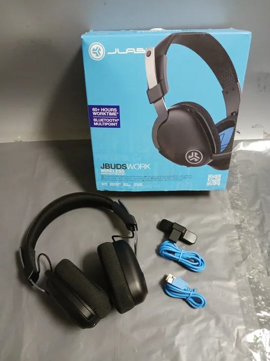 BOXED JLAB JBUDS WORK WIRELESS OVER EAR HEADSET IN BLACK