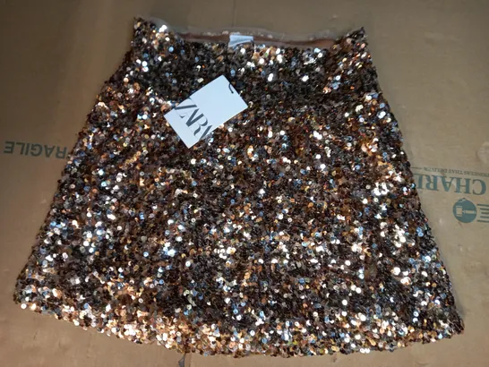 ZARA SEQUIN SKIRT IN GOLD EFFECT SIZE 13-14