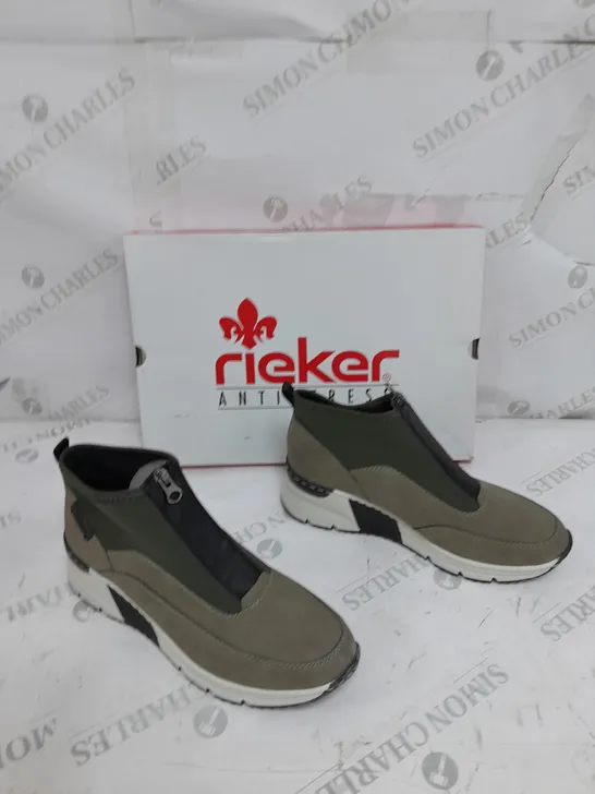 BOXED PAIR OF RIEKER HIGH TOP TRAINER GREEN SIZE 6.5