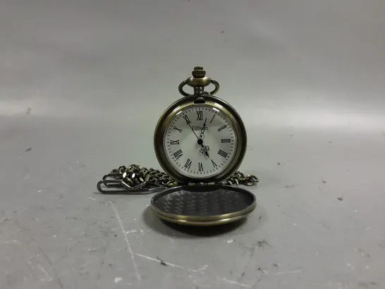 BOXED EDISON MENS QUARTZ POCKET WATCH WITH CHAIN SATIN GOLD 