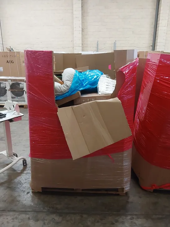 PALLET OF ASSORTED HOUSEHOLD ITEMS AND CONSUMER PRODUCTS TO INCLUDE; OFFICE CHAIR, SCOOTER, RETRACTABLE BABY GATE, INSECT KILLER, BOXED FURNITURE ETC 