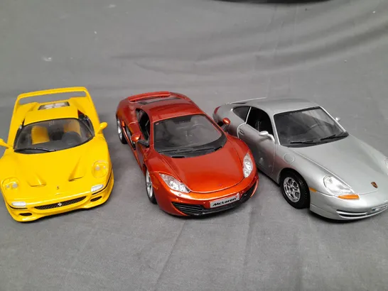 SET OF 3 BURAGO MODEL CARS TO INCLUDE MCLAREN, PORSHE AND FERRARI