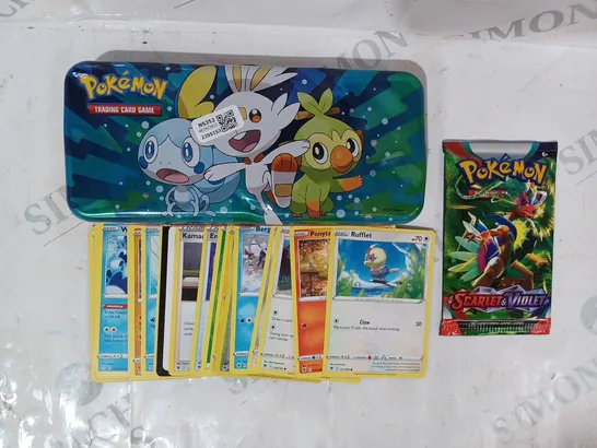 POKÉMON TRADING CARD GAME TIN W. ASSORTMENT OF CARDS & BOOSTER PACK