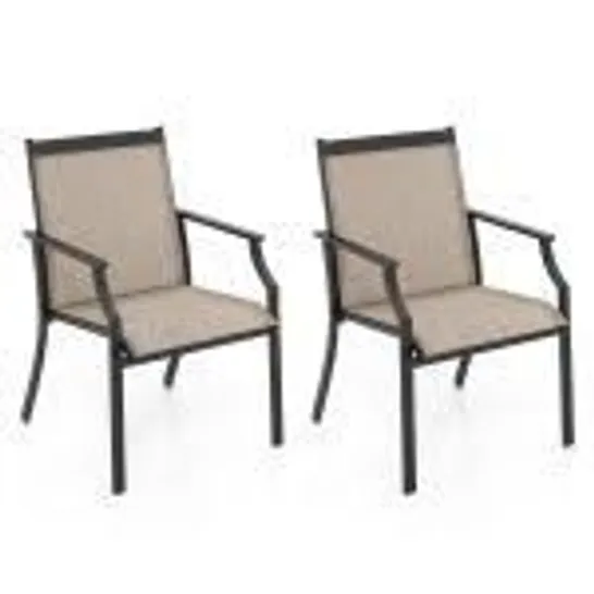 BOXED COSTWAY SET OF 2 GARDEN CHAIRS WITH BREATHABLE SEAT AND METAL FRAME - COFFEE