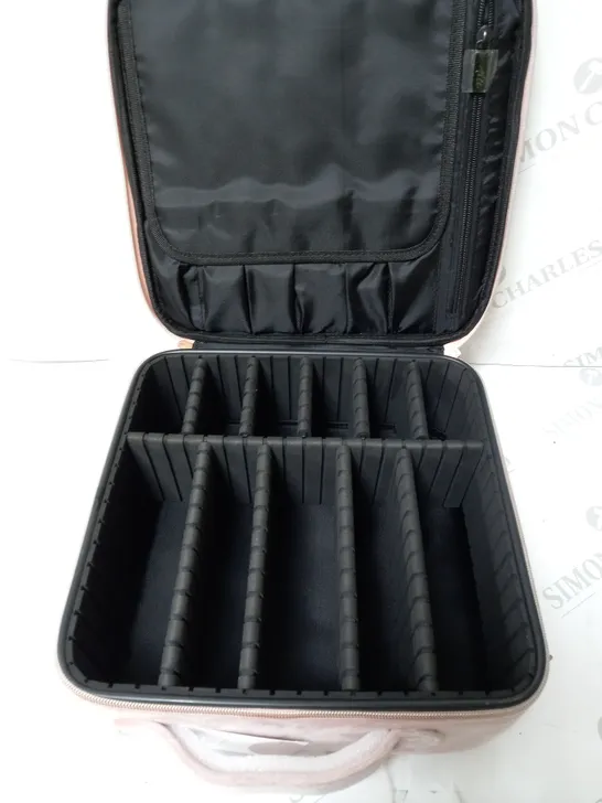 boxed pink vanity case with adjustable compartment's   