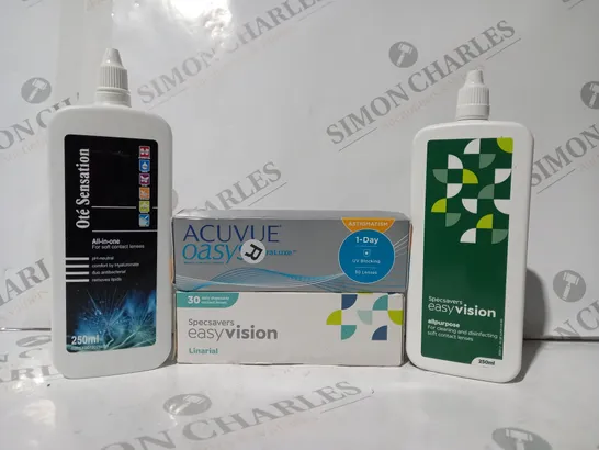 APPROXIMATELY 20 ASSORTED HOUSEHOLD ITEMS TO INCLUDE ACUVUE OASYS CONTACT LENSES, EASY VISION CONTACT LENSES, ETC