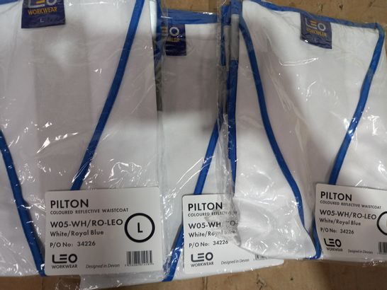 LOT OF APPROXIMATELY 8 BRAND NEW PILTON REFLECTIVE WAISTCOAT IN WHITE/BLUE SIZE L