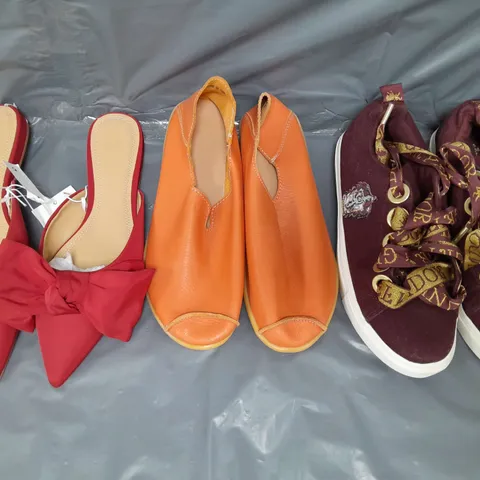 BOX OF APPROXIMATELY 15 ASSORTED PAIRS OF SHOES AND FOOTWEAR ITEMS IN VARIOUS COLOURS, STYLES, AND SIZES