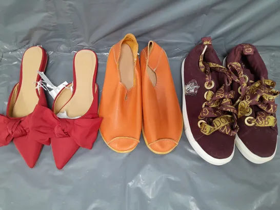 BOX OF APPROXIMATELY 15 ASSORTED PAIRS OF SHOES AND FOOTWEAR ITEMS IN VARIOUS COLOURS, STYLES, AND SIZES