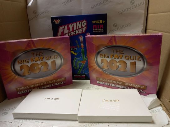 LOT OF 5 ASSORTED ITEMS TO INCLUDE FLYING ROCKET GAME , BIG FAT QUIZ ECT