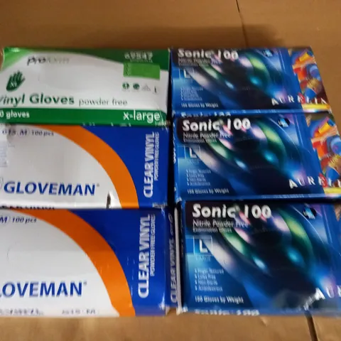 LOT OF 6 ASSORTED BOXES OF EXAMINATION GLOVES - VARIOUS SIZES