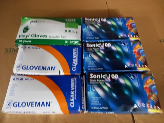 LOT OF 6 ASSORTED BOXES OF EXAMINATION GLOVES - VARIOUS SIZES