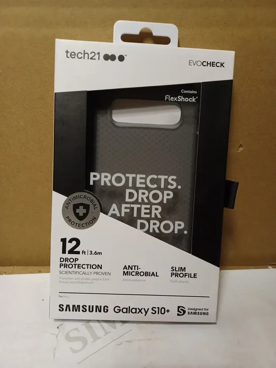 LOT OF APPROX. 80 BRAND NEW BOXED TECH 21 T21-6949 SMOKEY BLACK EVO CHECK CASE COVER WITH 12FT DROP PROTECTION AND ANTI-MICROBIAL PROTECTION FOR SAMSUNG GALAXY S10+