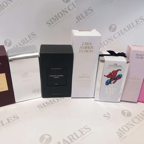 APPROXIMATELY 12 ASSORTED ZARA FRAGRANCES TO INCLUDE; AMBER FUSION, SWEET ILLUSION, UNEXPLORED NOIR AND SPIDERMAN